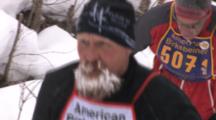 American Birkebeiner, Skiers Coming Through Woods, Zoom To Skier With Frosty Beard