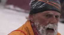 American Birkebeiner, Skier Crossing Finish Line In Front Of Tv Film Crew, Exhausted, Frosbite