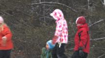 Children Running Down Snowbank, Playing