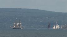 Four Tall Masted Sailing Ships, Lake Superior, Duluth Harbor, Small Watercraft Accompany