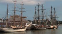 Hms Bounty And Other Tall Masted Sailing Ships Anchored In Harbor, Lake Michigan