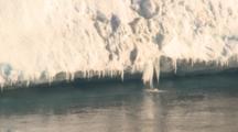 Scenic Tabular Iceberg With Icicles And Melt Water. Pull Out To Wider.  Antarctic Sound
