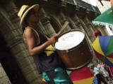 Carnival Dancers On Stilts, Portraits Of Samba Drummer. Havana Cuba