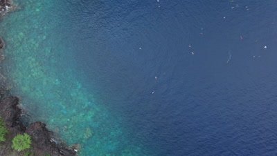 4k Aerial of the Kona Coast on the Big Island Hawaii with snorkelers 